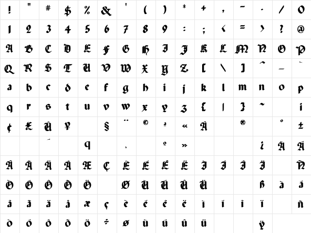 Paganini Th Bold Bold  glyph index