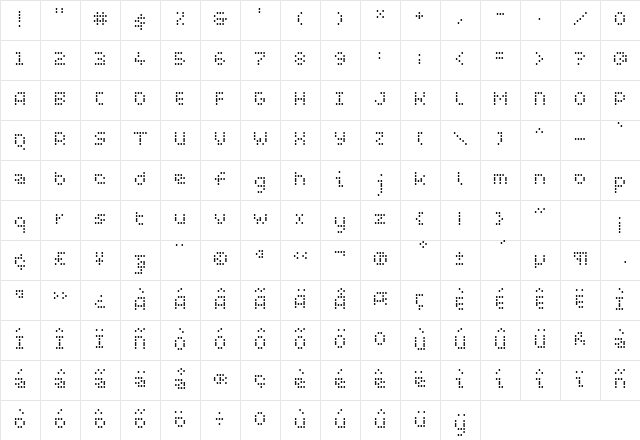 WC PIXHOLE light Bta Regular  glyph index