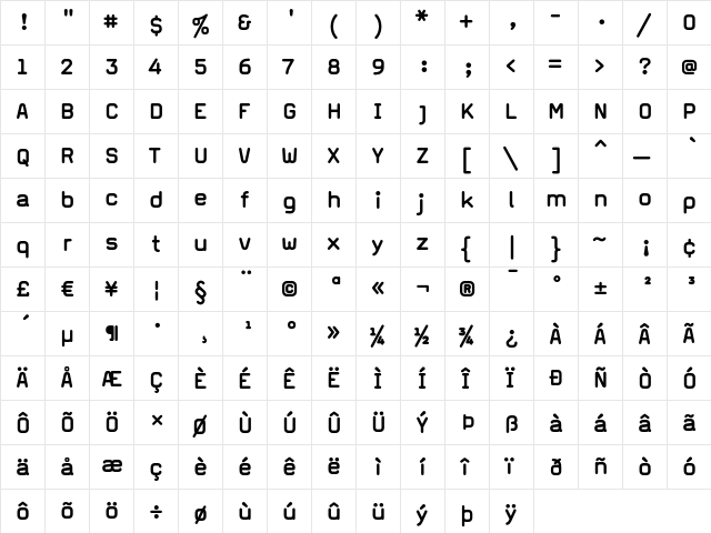 MagdaClean Bold  glyph index