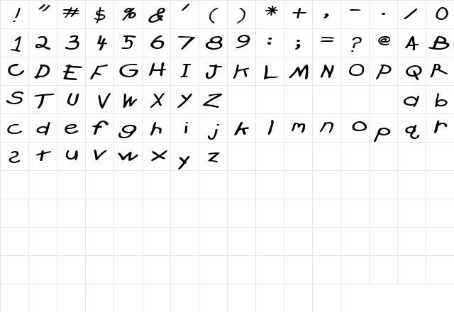 CrayonExtended Slanted  glyph index