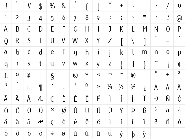 LTTetria Light Regular  glyph index