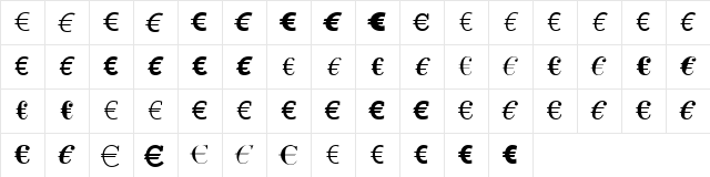 Linotype EuroFont A to F Regular  glyph index