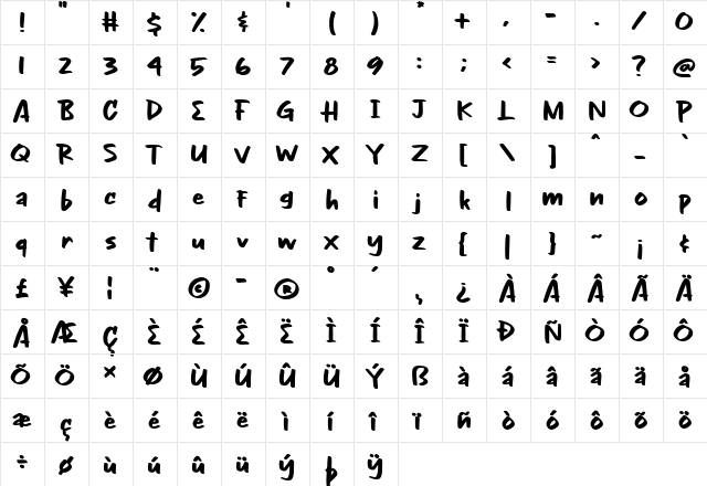 Night Glow Regular  glyph index