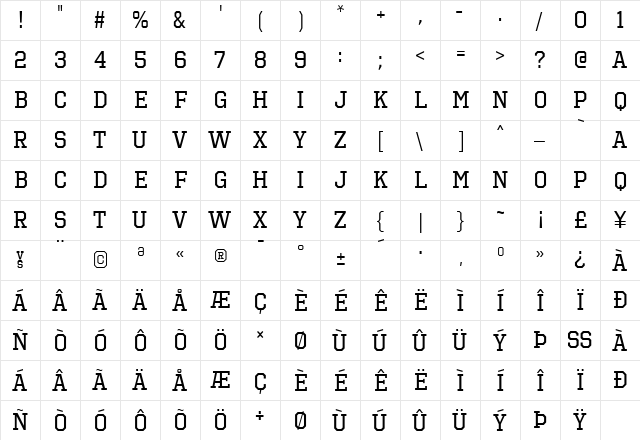 Octin Sports Free Regular  glyph index