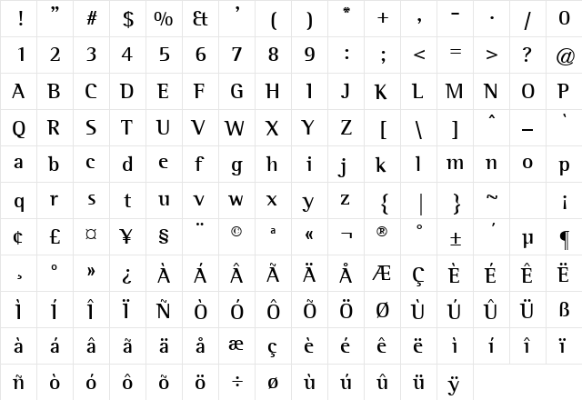 ATRotisSemiSerif-Bold Regular  glyph index