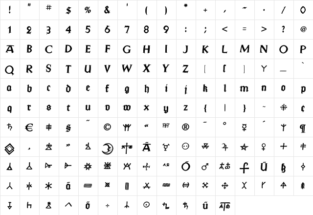 JessicaPlus Regular  glyph index