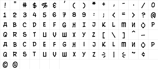 10 Cent Soviet Regular  glyph index