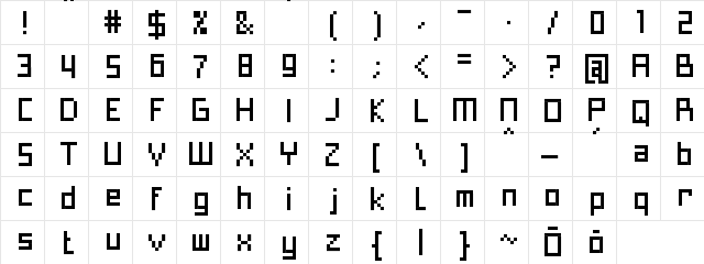 MiniLine Regular  glyph index