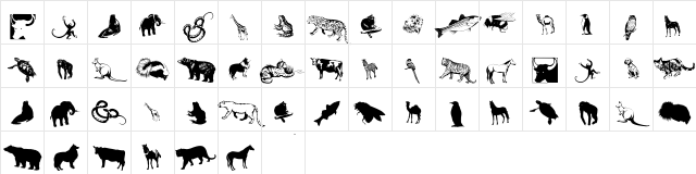 SilhouettesAnimalish Regular  glyph index