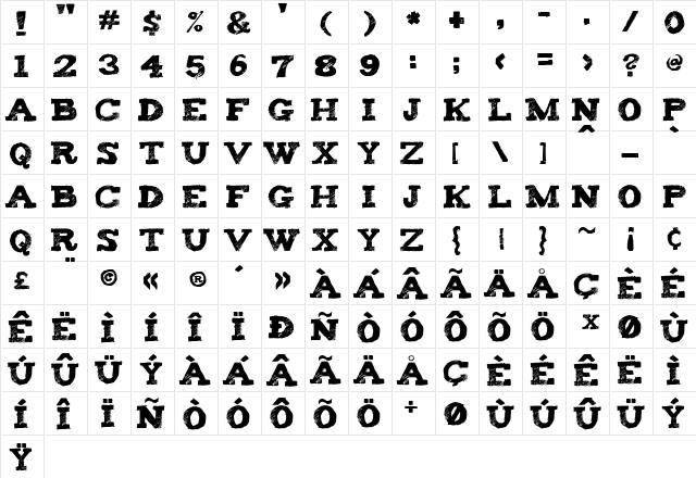 Tiza Regular  glyph index