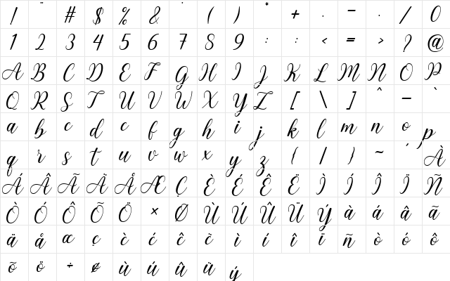 subyan Regular  glyph index