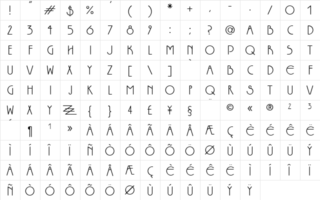 Jazz Ragtime DEMO Regular  glyph index