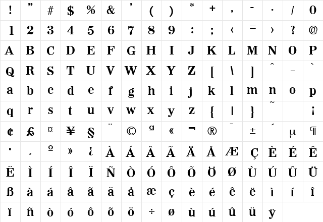 Wichita-Serial Bold  glyph index