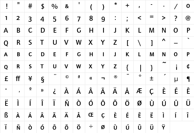 FoundryJournalSC-Medium Regular  glyph index