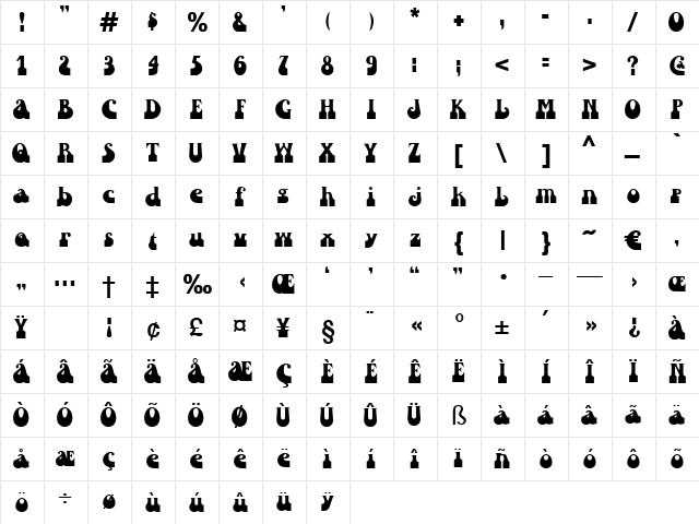 Bariton Regular  glyph index