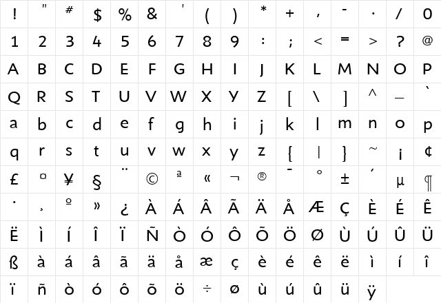 ShinnBook Regular  glyph index