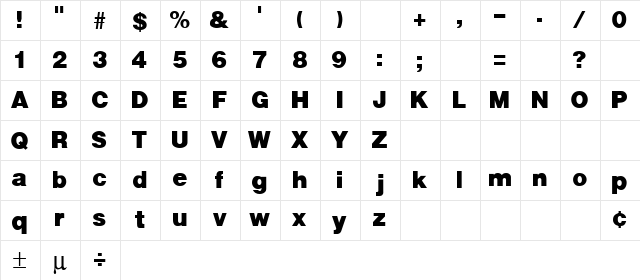 Hadaway Regular  glyph index