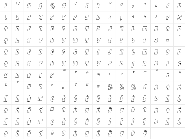 Shogunate Outline Italic Outline Italic  glyph index