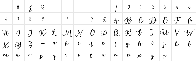 Estafet Letter Script Med Regular  glyph index