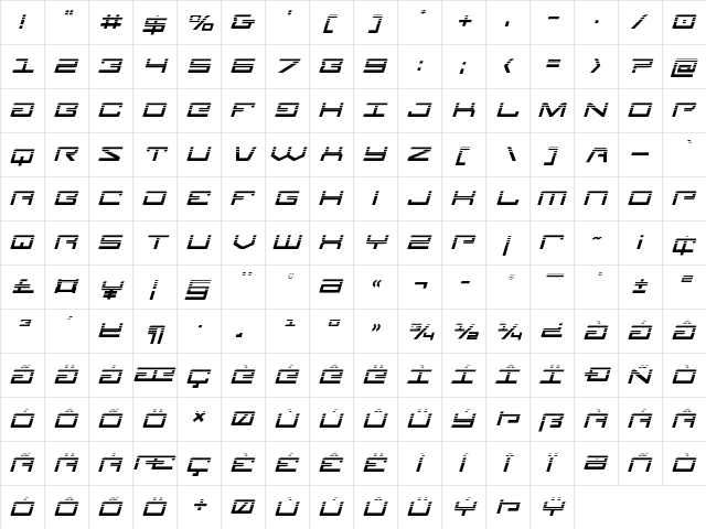 Legion Halftone Italic Italic  glyph index
