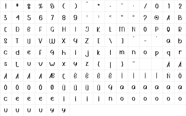 THE HUMBLE Regular  glyph index