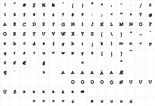 BetoniaFreeshape Medium  glyph index
