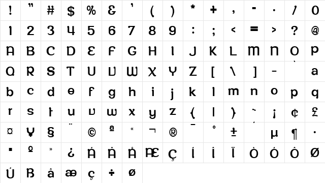 Roppongi Thin  glyph index