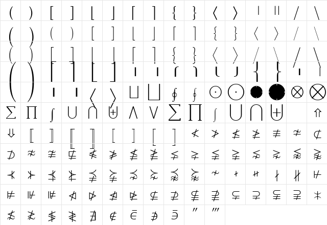Math-Extensions A  glyph index