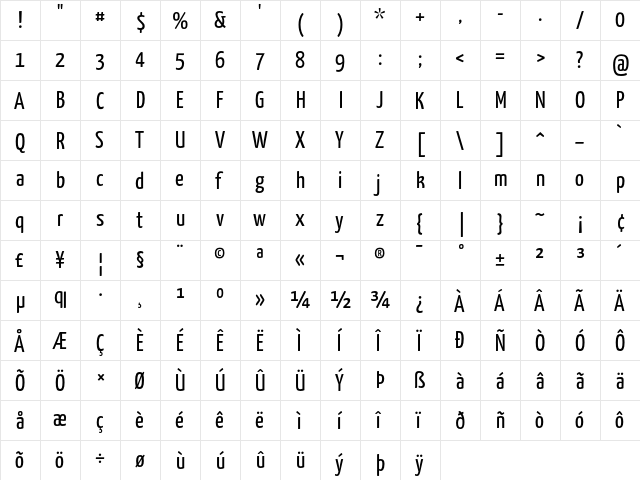 Yanone Kaffeesatz Regular  glyph index
