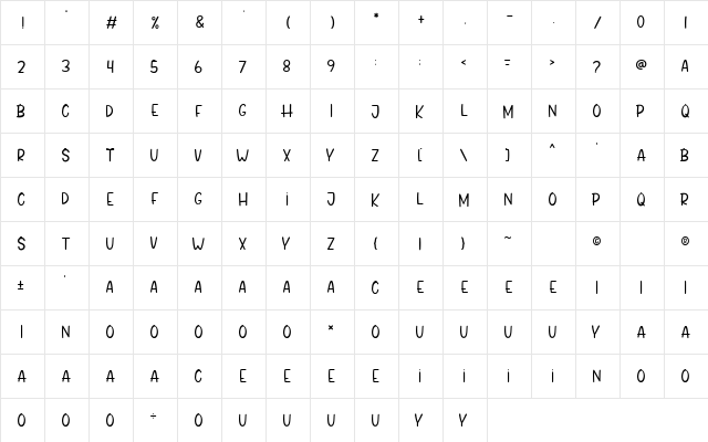 Tropical Paradise Regular  glyph index