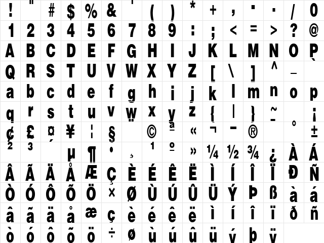 Fire Regular  glyph index