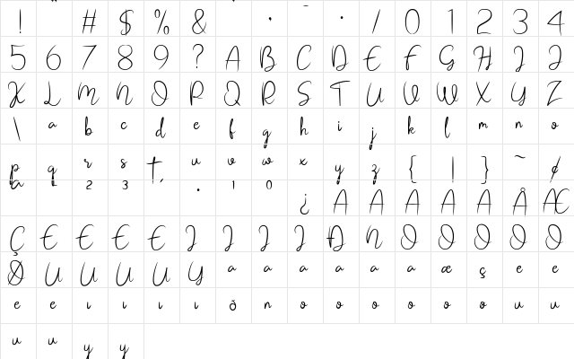 Bucharest Regular  glyph index
