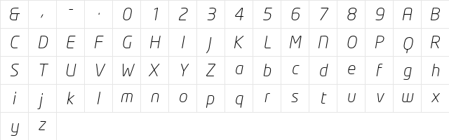 NeoTech Light Italic  glyph index