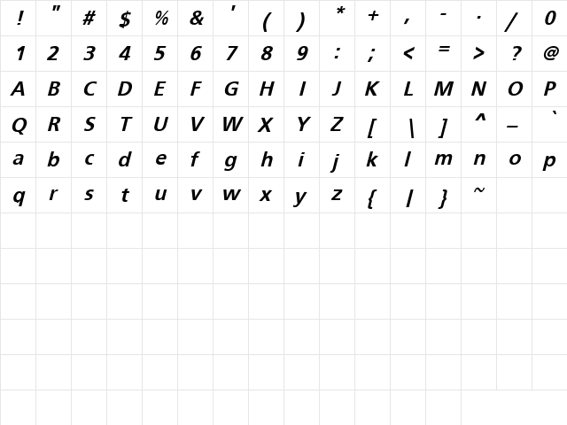 Homeplace 2 Bold  glyph index