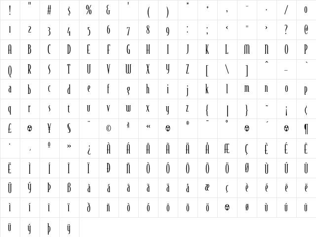 BodegaSerif LightOldstyle  glyph index