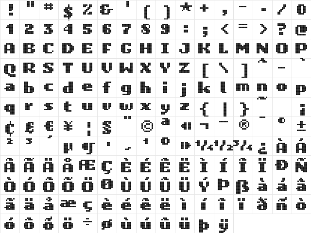 Unibody 8 Black  glyph index