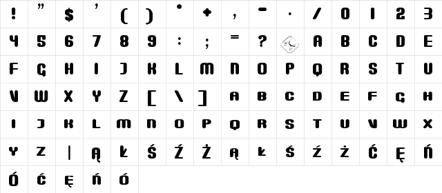 Monster Regular  glyph index