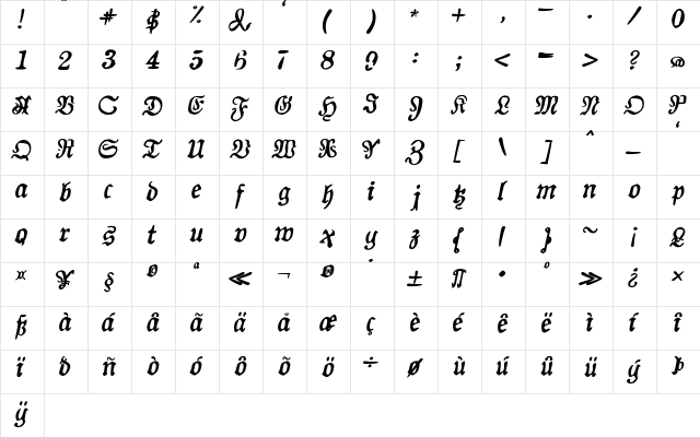 AuldMagick Bold Italic  glyph index