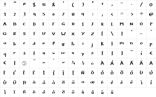 Colophon DBZ Regular  glyph index
