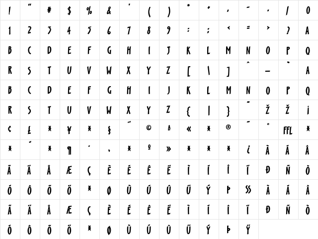 Scamp Regular  glyph index