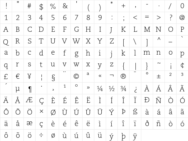 PMN Caecilia LT 45 Light  glyph index