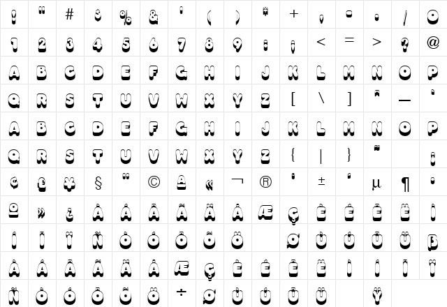 Too Much Shadow Regular  glyph index