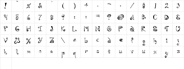 Swirly Regular  glyph index
