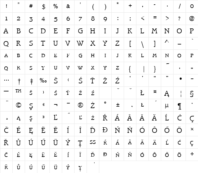 BramlSCTEELig Regular  glyph index