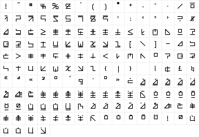 LinearKonstrukt Regular  glyph index