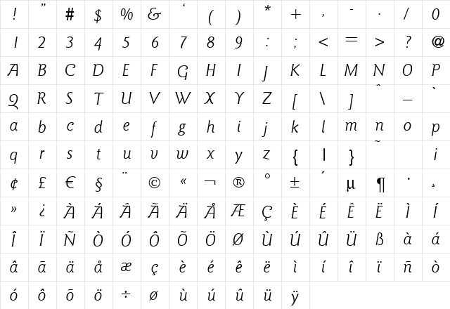 GoudyElegantTwo Italic  glyph index