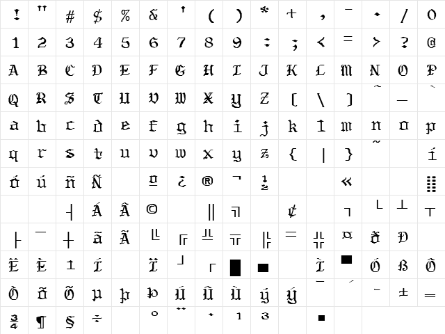 Remembrance 2 Regular  glyph index