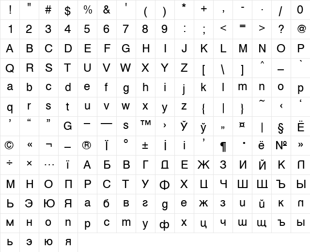 Vanta Medium Regular  glyph index