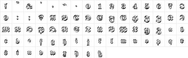 Proclamate Ribbon Heavy  glyph index
