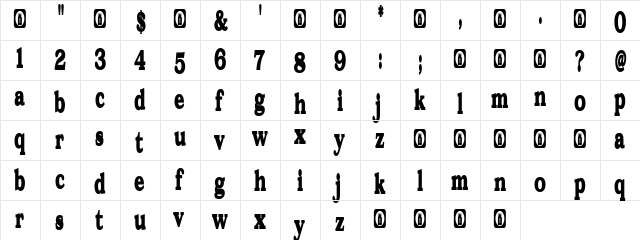 TooCool Regular  glyph index